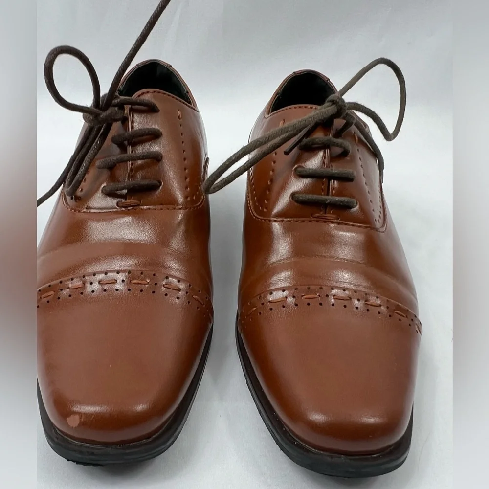 STACY ADAMS Cognac Brown Templeton Oxford Cap Toe Dress Shoes Kid's Size 13.5M